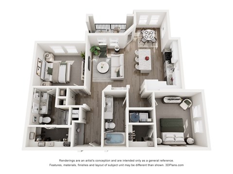 Floor plan for 2 beds, 2 baths, 1089 sqft